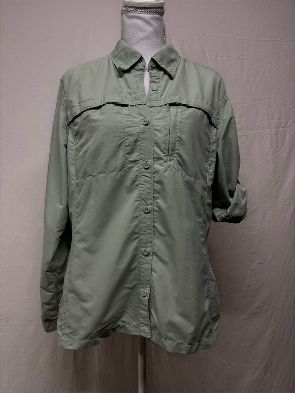 L.L. Bean Sage Green Button-Down Utility Shirt
